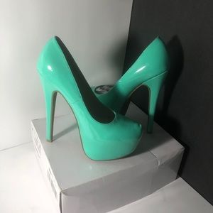 Platform high heels 6 inch aqua shiny